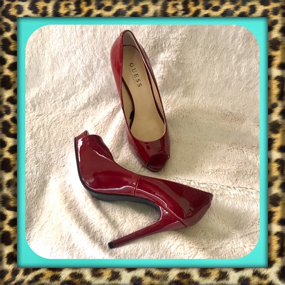 👑✅PRICE FIRM✅ GUESS Dark Red Patent Heels - Picture 1 of 11